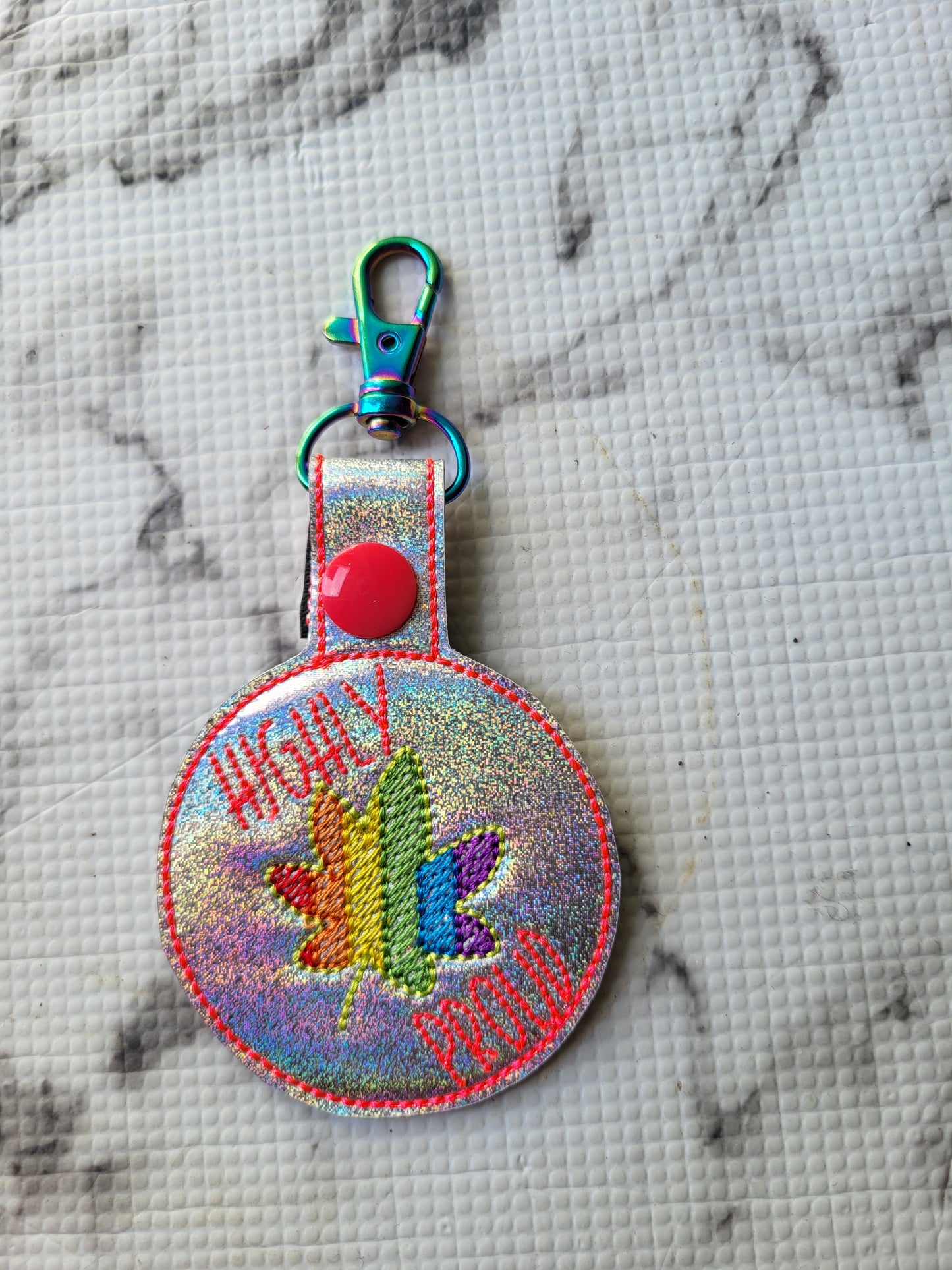 Highly Proud Pride Pot Leaf Keychain