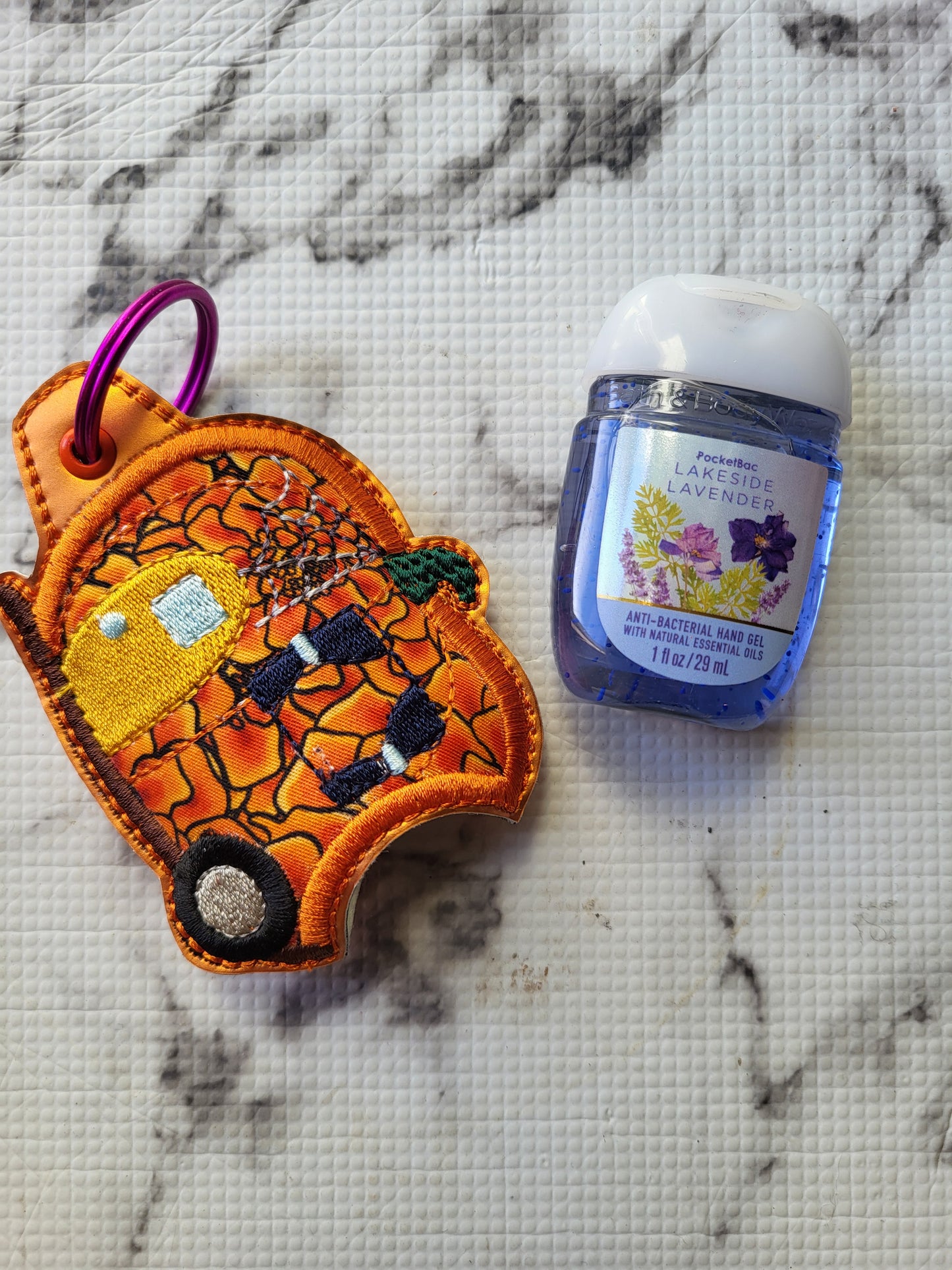 Applique Pumpkin Carriage Hand Sanitizer Holder Kechain