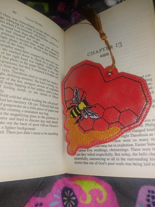 Honeycomb Heart and Bee Bookmark